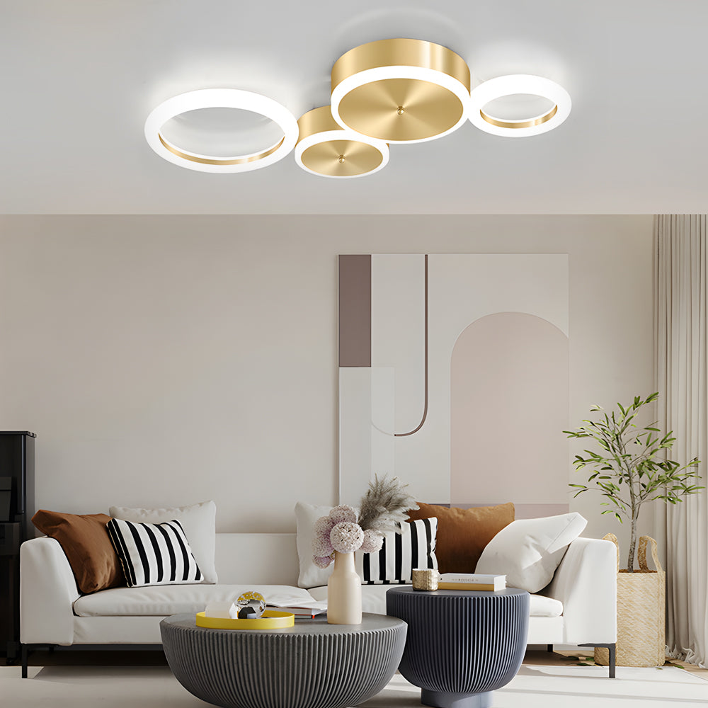 Modern Gold Led Flush Mount Rings Circle Ceiling Light Fixture
