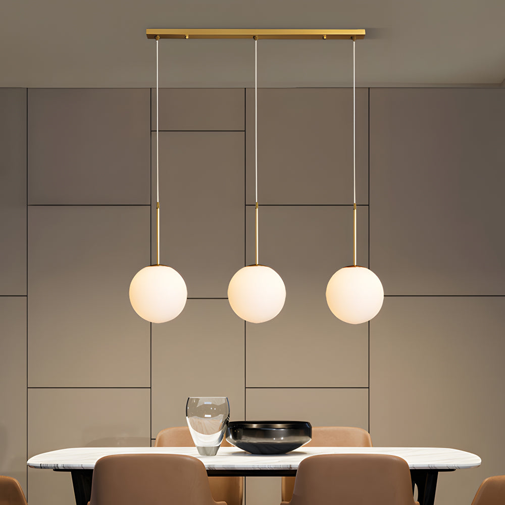 Modern 1 3 Light White Glass Globe Island Pendant Light In Gold Finish