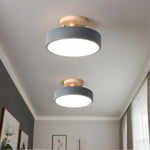 Round Semi Flush Wooden Ceiling Light