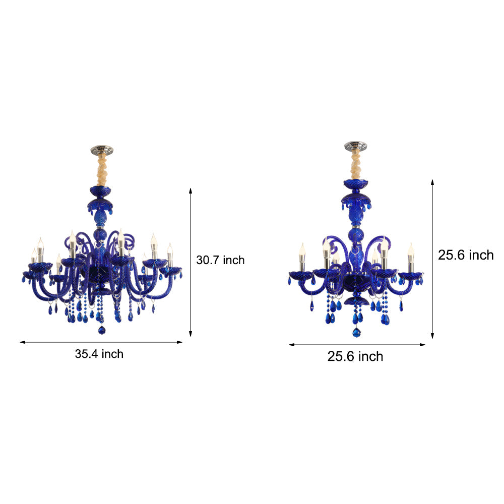Retro Elegant Crystal Glass Candles Led 3 Step Dimming Blue Chandelier