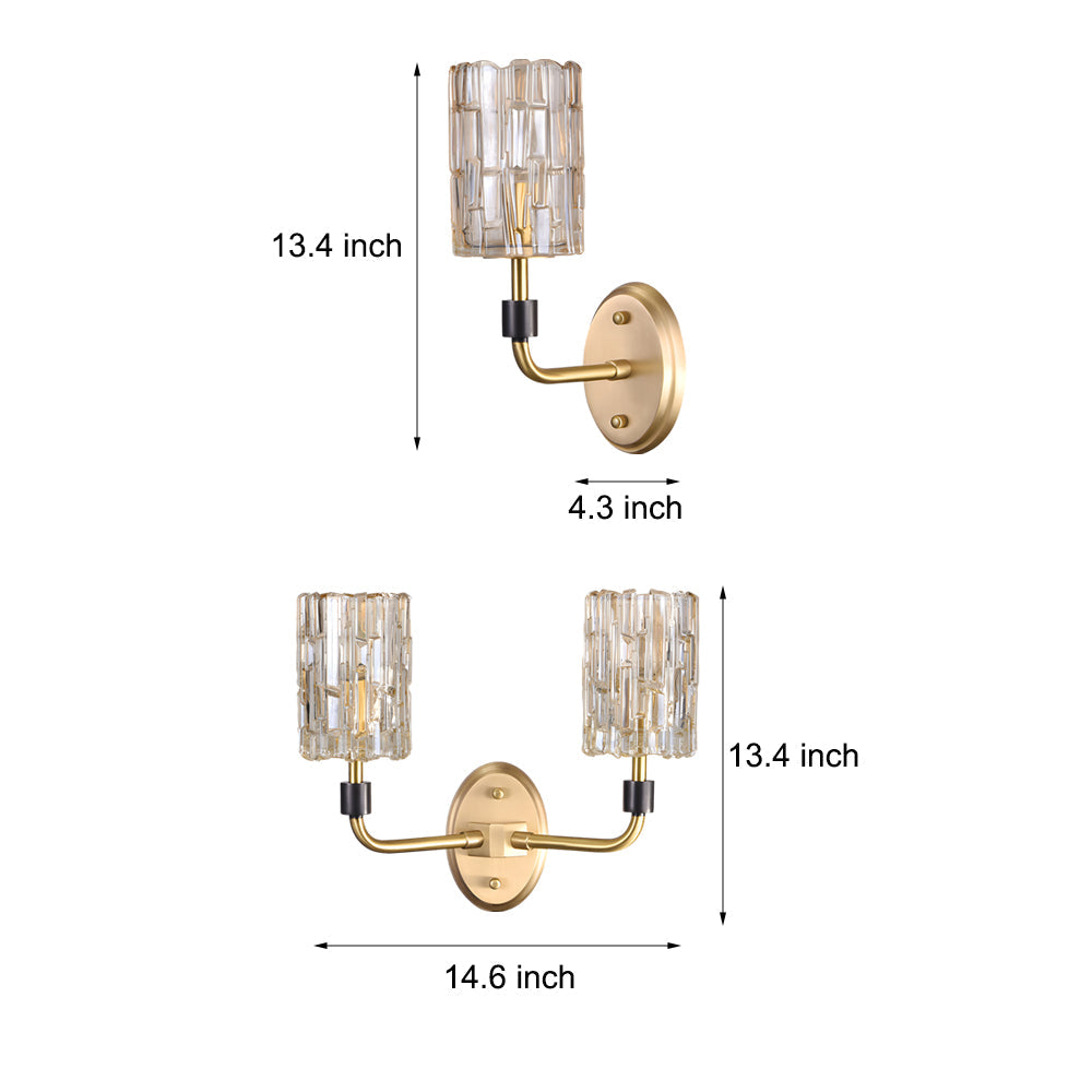 Luxury Copper Armed Crystal Wall Light Modern 1 2 Light Sconce