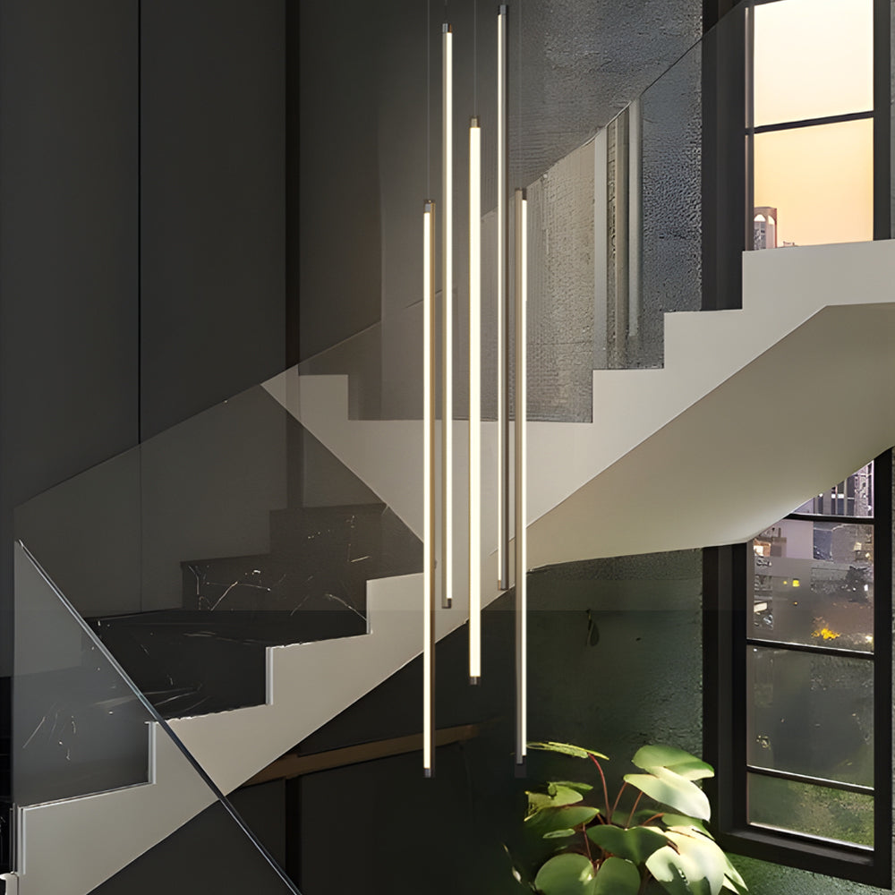 Modern Spiral Multi Strip Chandelier For Staircases