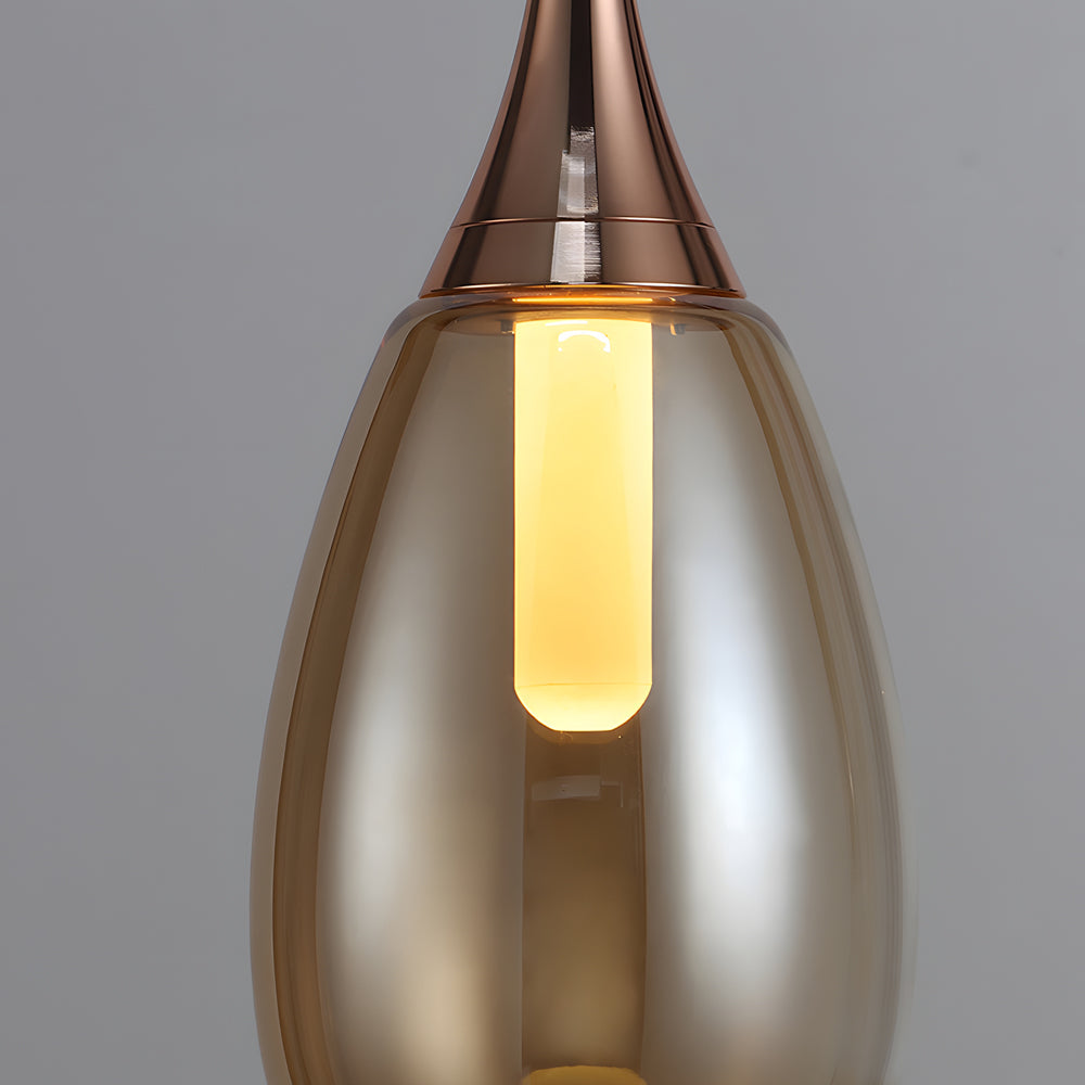 Modern 1 Light Led Teardrop Glass Pendant Light In Amber Smoke Gray