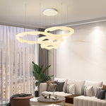 Wavy Circle Rings Three Step Dimming Led White Cream Modern Chandelier