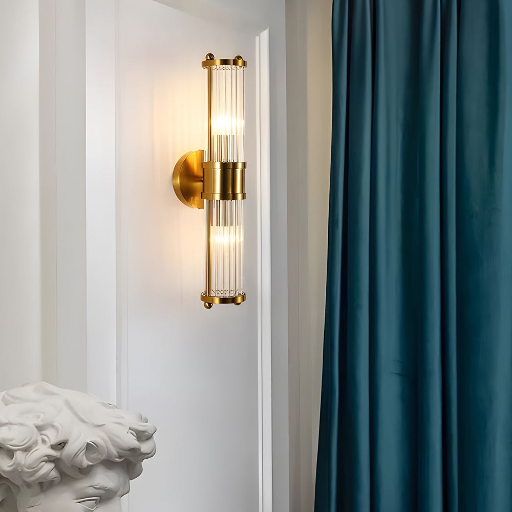 1 2 Light Modern Chrome Gold Wall Sconce With Cylinder Clear Glass Shade