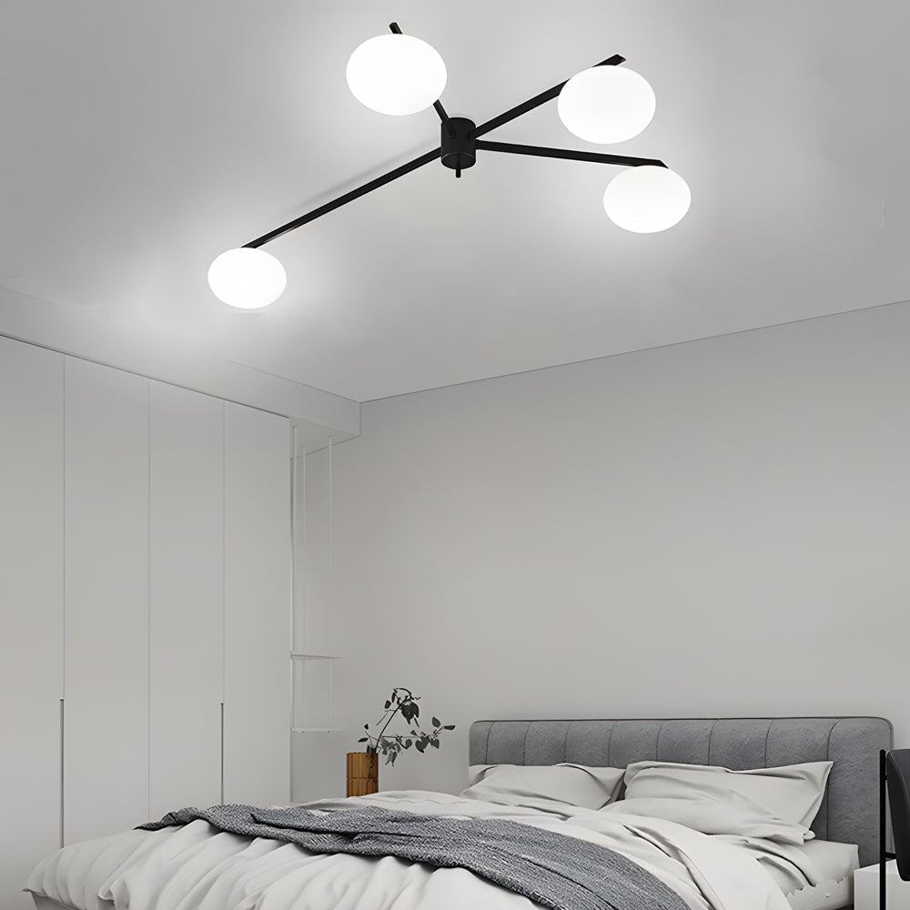 White Glass Bubble Black Semi Flush Ceiling Light