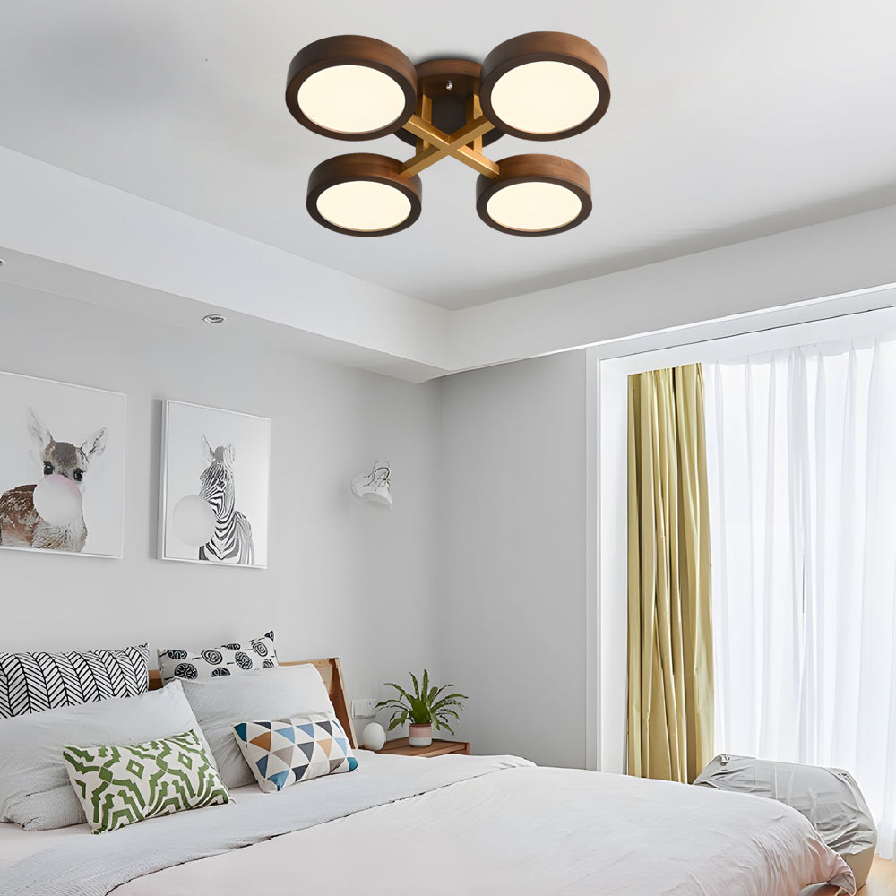 Modern Sputnik 3 4 5 Light Walnut Circles Flush Mount Led Ceiling Light