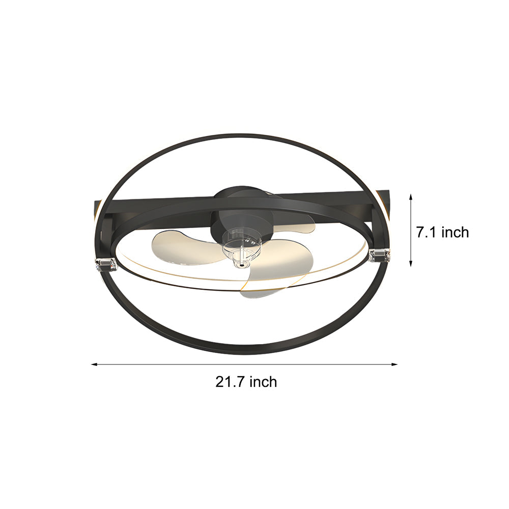 2 Rings Creative Mute Three Step Dimming Led Modern Ceiling Fan And Light