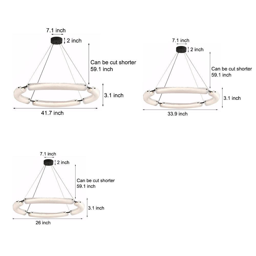 26 34 42 Wide Led Frosted Water Glass Ring Chandelier