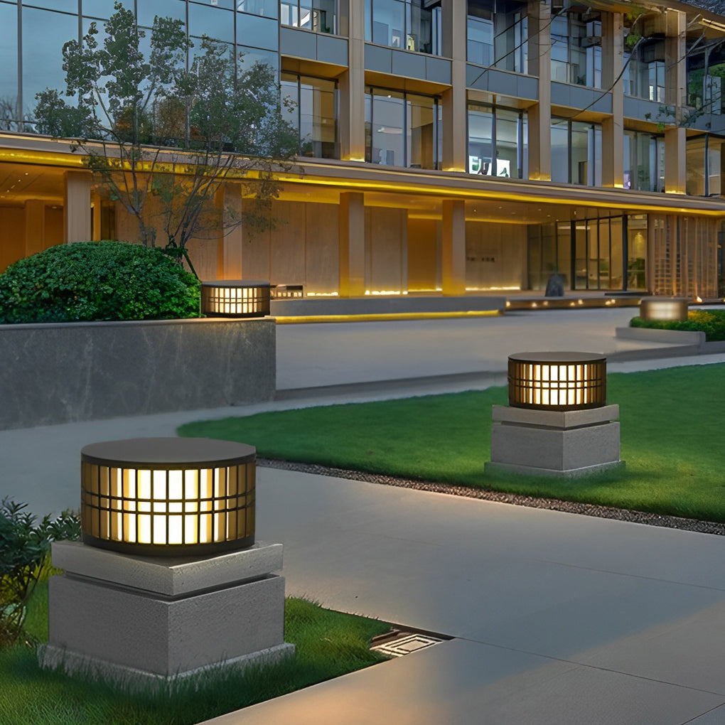 Round Led Black Modern Solar Fence Post Lights Ha077197