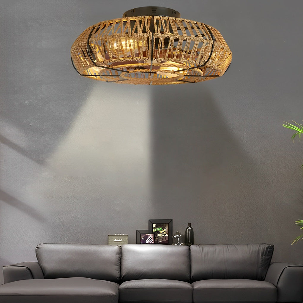 Rattan Industrial Style Ceiling Fan Lamp Ha079284