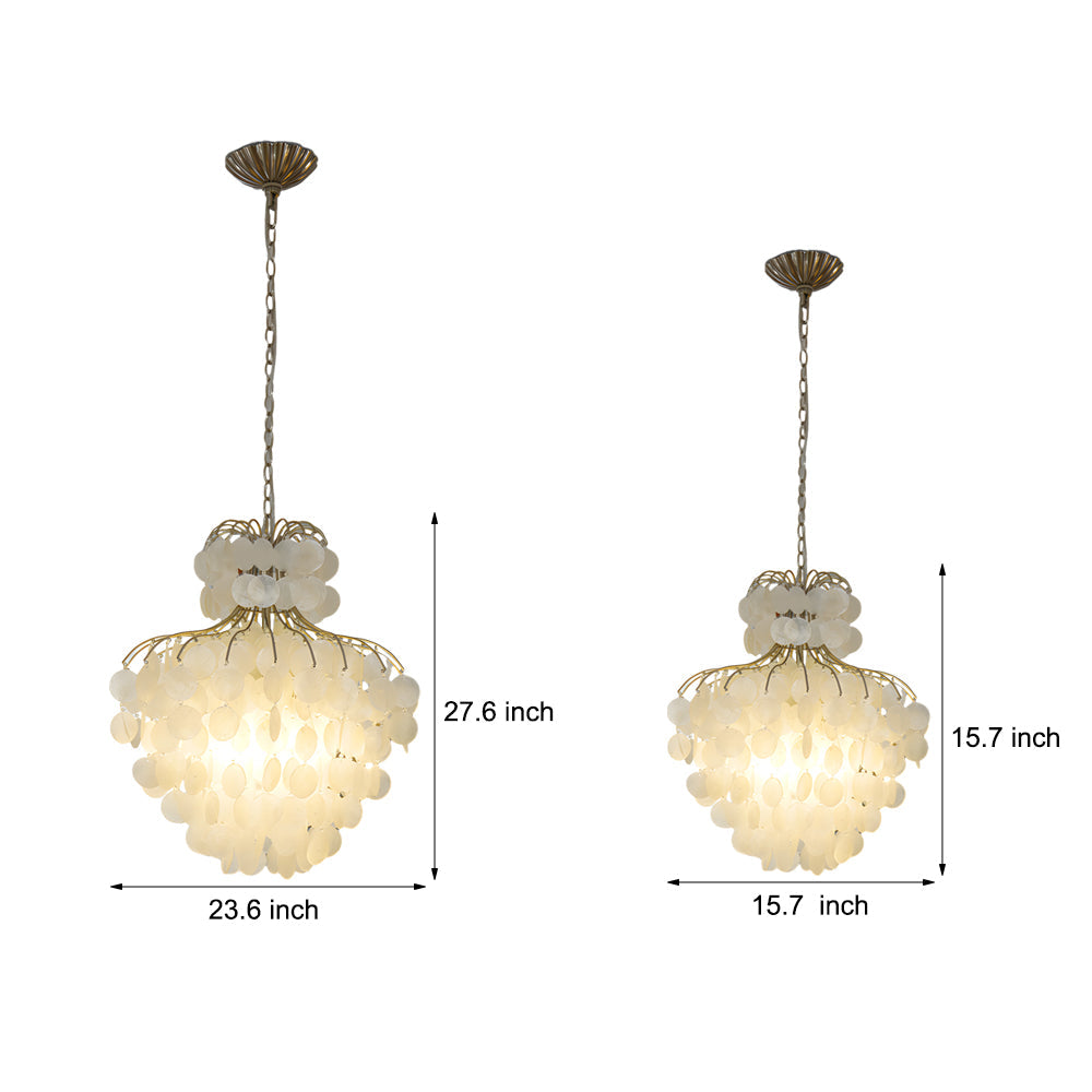 Tiered Capiz Shell Chandelier Elegant French Style Hanging Lighting