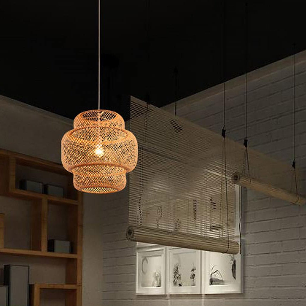 Artisan Bamboo Pendant Light – Handwoven Natural Cylinder Shade