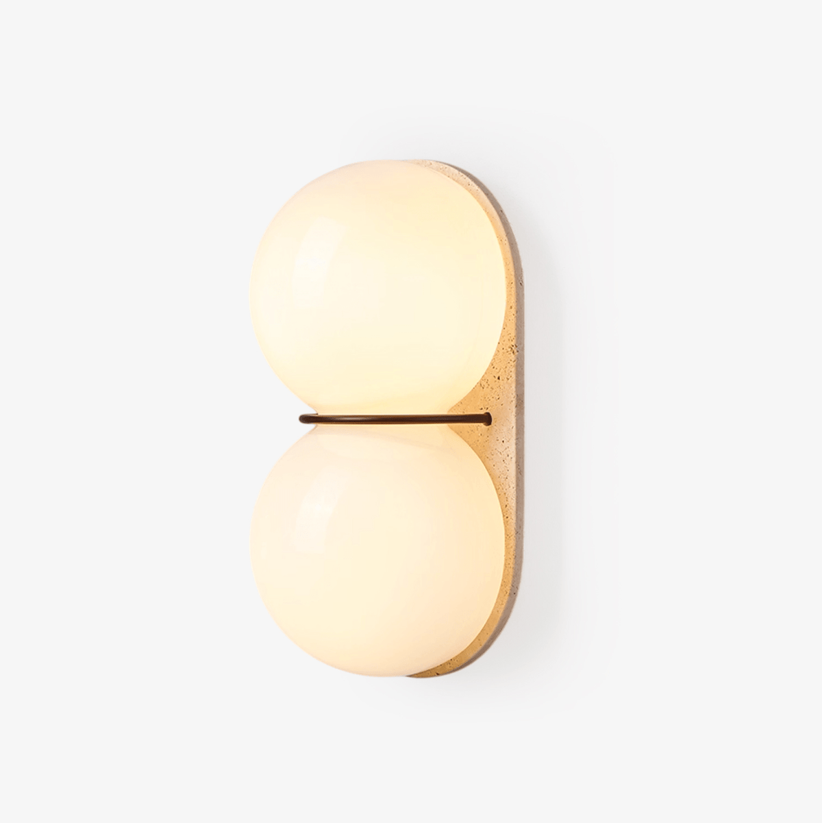 Double Globe Travertine Wall Sconce in Yellow Travertine and Glass