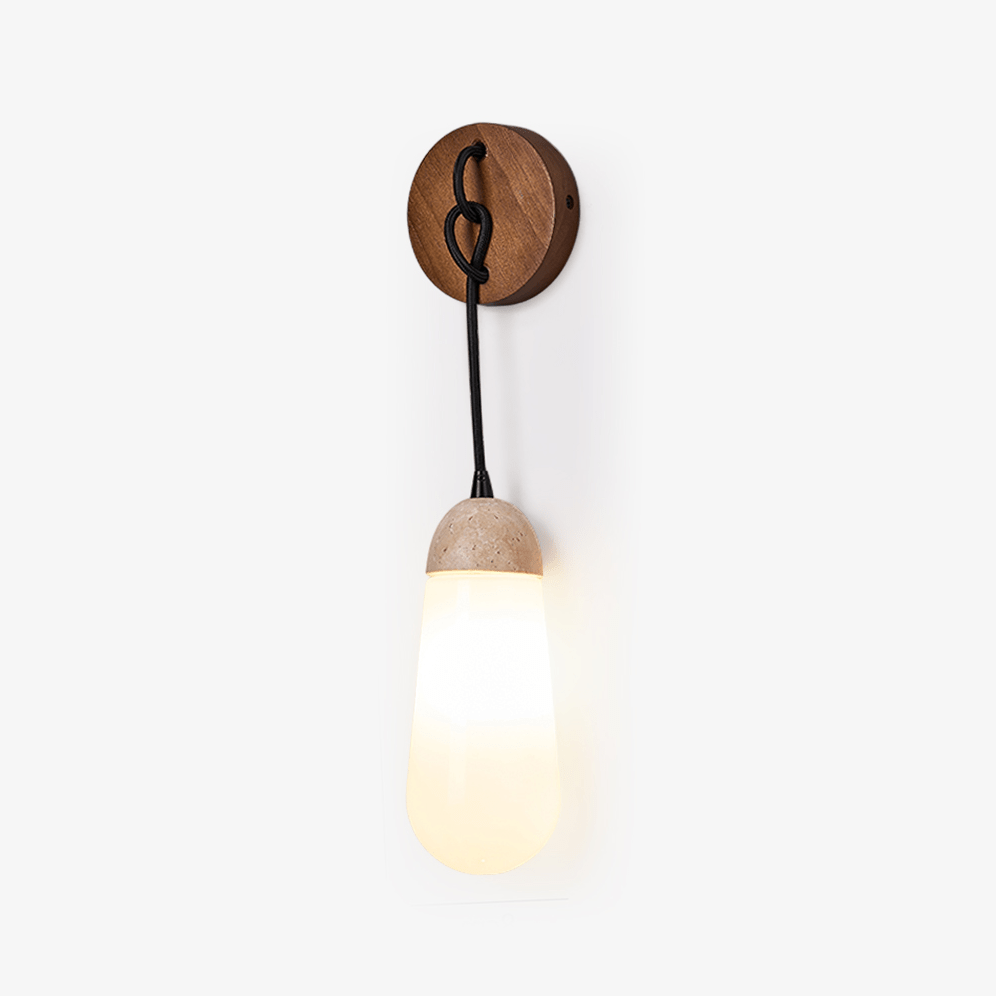 Knot Hearth Sconce — Travertine & Wood Wall Light
