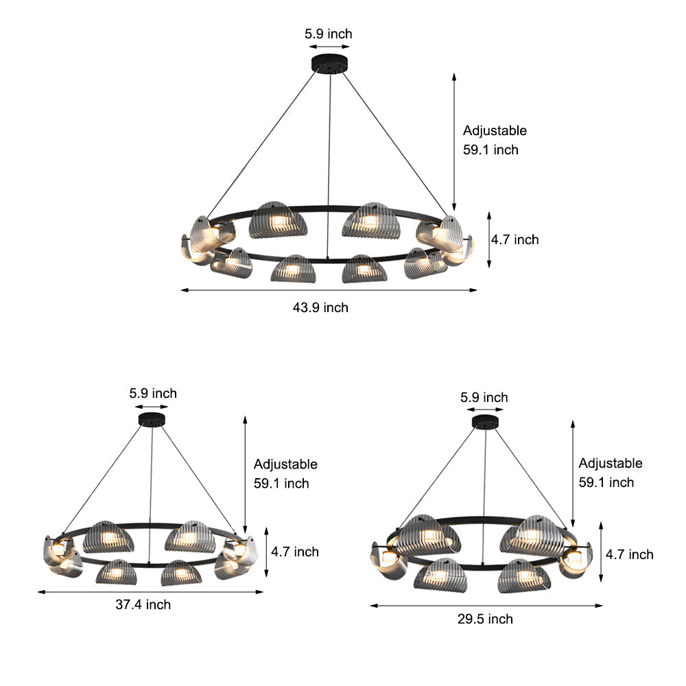 Round 6 8 10 Lights Curved Striped Glass Led Dimmable Nordic Chandelier Li002764