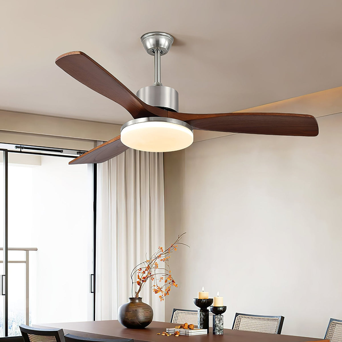 Lunet Ceiling Fan Light with LED, Modern Wooden Blades, 42" & 52" Options
