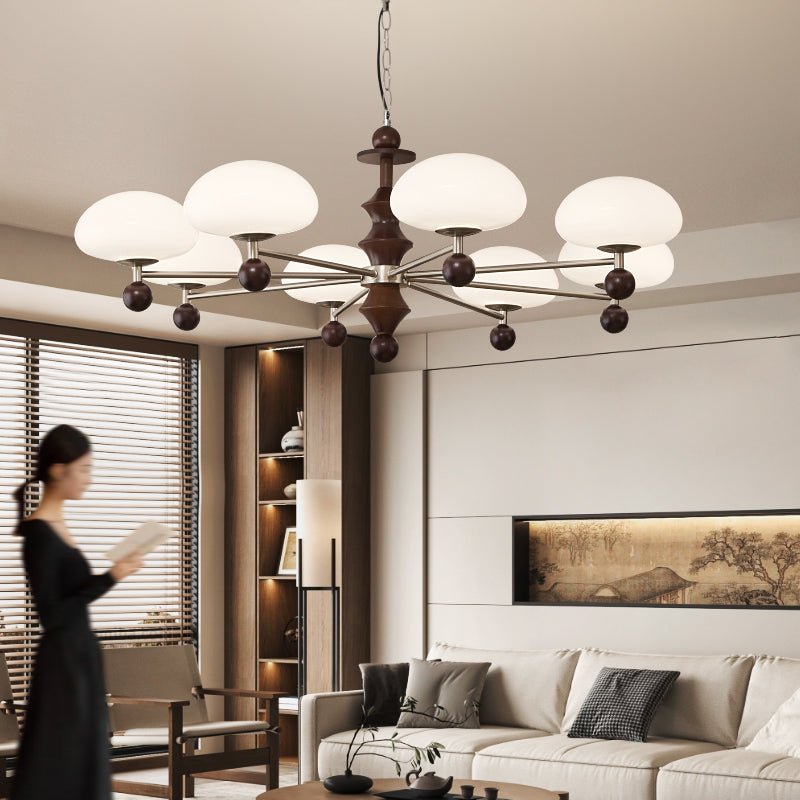 Elswyth Modern Wood and Opal Glass Chandelier for Dining Room and Living Room