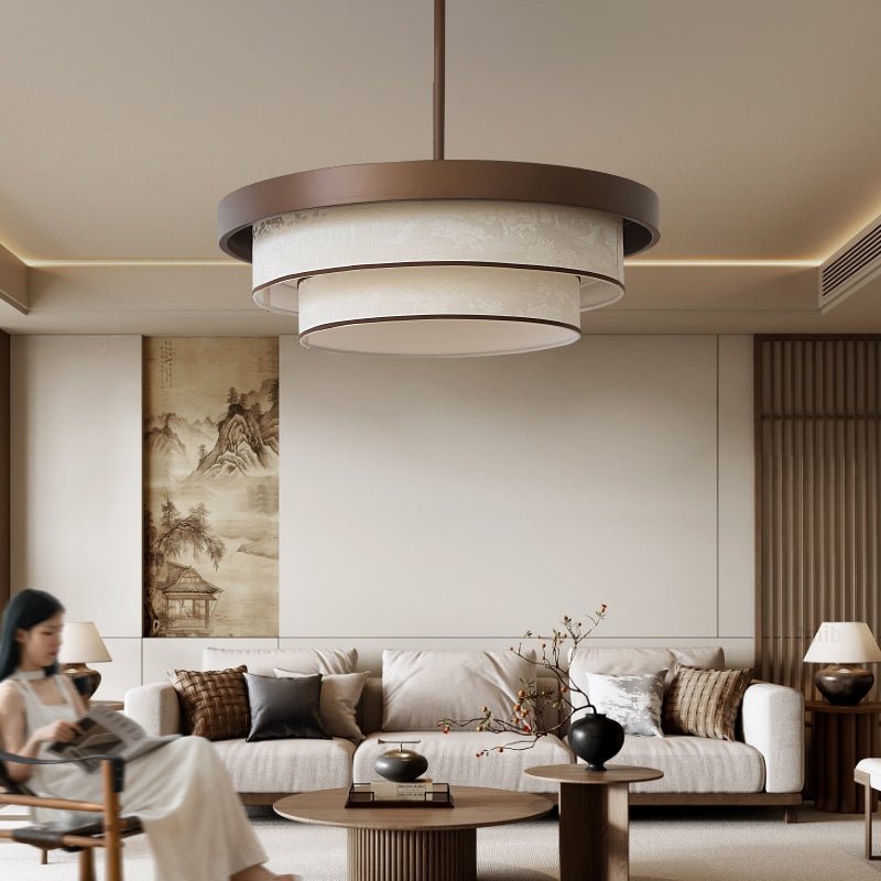 Auralyn Pendant Light – Sculptural Fabric Shade with Bronze Accents