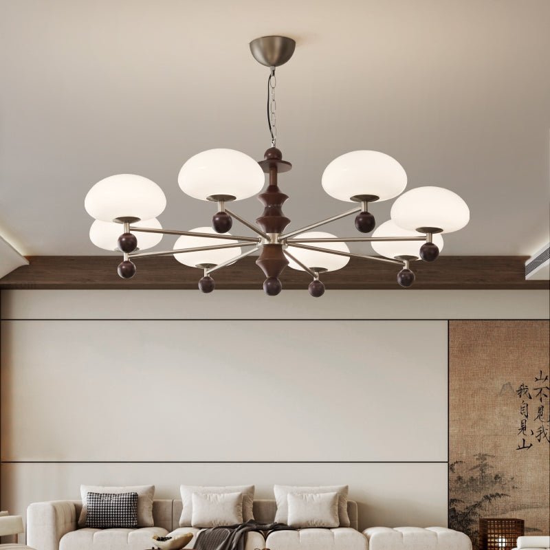 Elswyth Modern Wood and Opal Glass Chandelier for Dining Room and Living Room