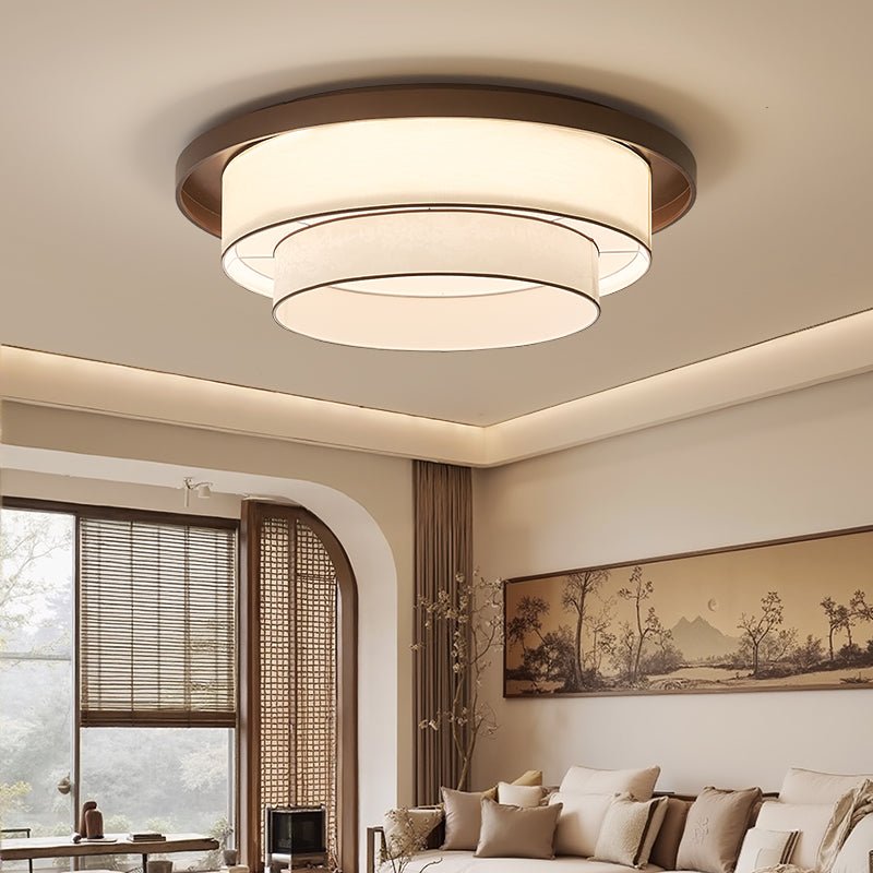 Auralyn Ceiling Light – Layered Fabric Flush Mount in Bronze