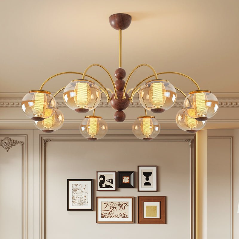 Solstice Bloom Chandelier — Amber Glass & Gold Modern Pendant Light