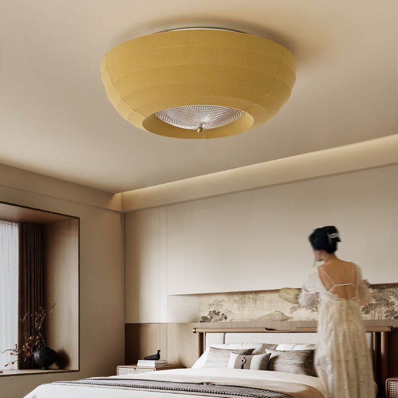 Thalina Fabric Ceiling Light in Olive Green – Modern Flush Mount LED