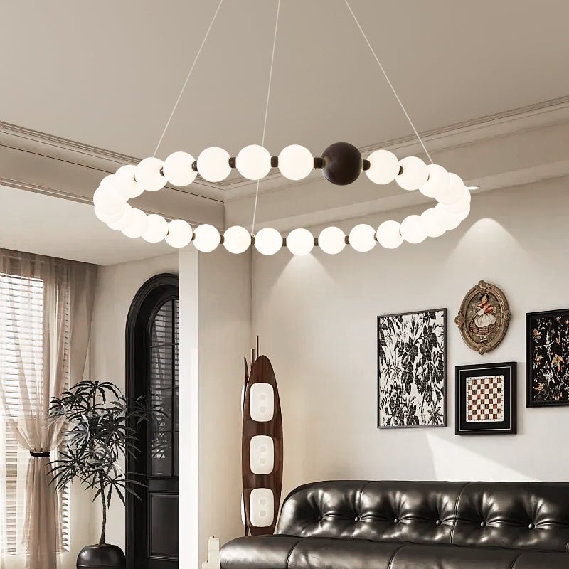 Celestial Bead Ring Chandelier – Modern LED Pendant for Dining and Living Spaces
