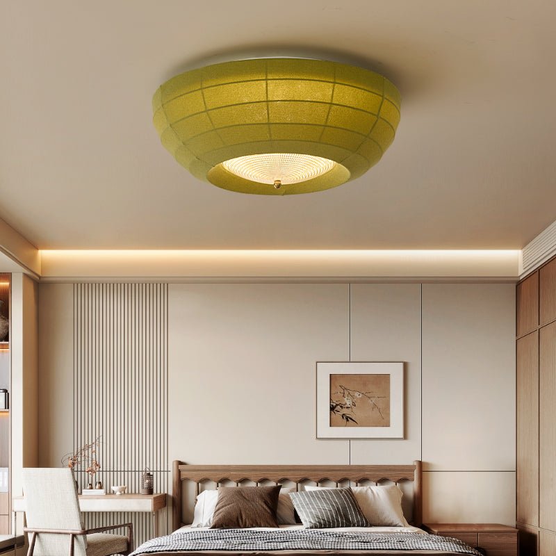 Thalina Fabric Ceiling Light in Olive Green – Modern Flush Mount LED