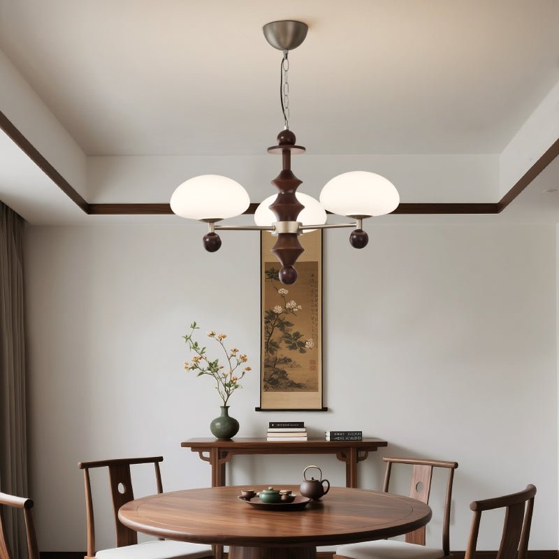 Elswyth Modern Wood and Opal Glass Chandelier for Dining Room and Living Room
