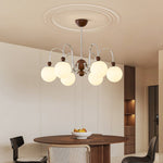 Aurora Loop Modern Chandelier with Walnut Accents and Glass Globes