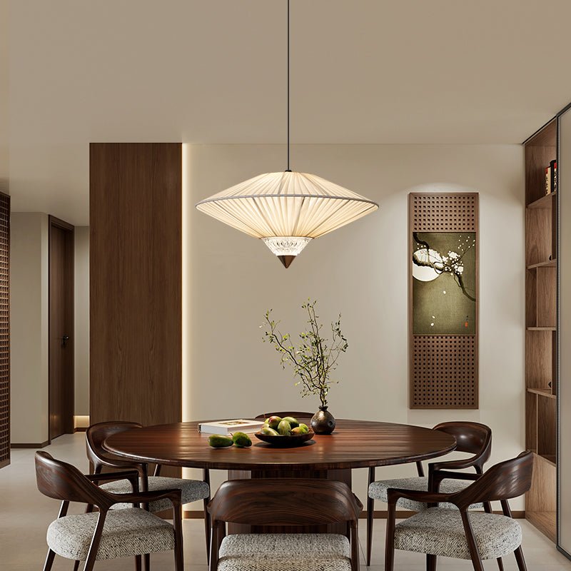 Suki Decorative Pendant Light – Pleated Fabric Shade with Crystal Diffuser