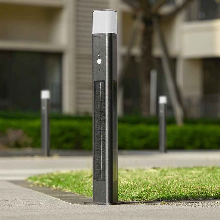 Solar-Powered Black Aluminum Bollard Light with Motion Sensor for Pathways