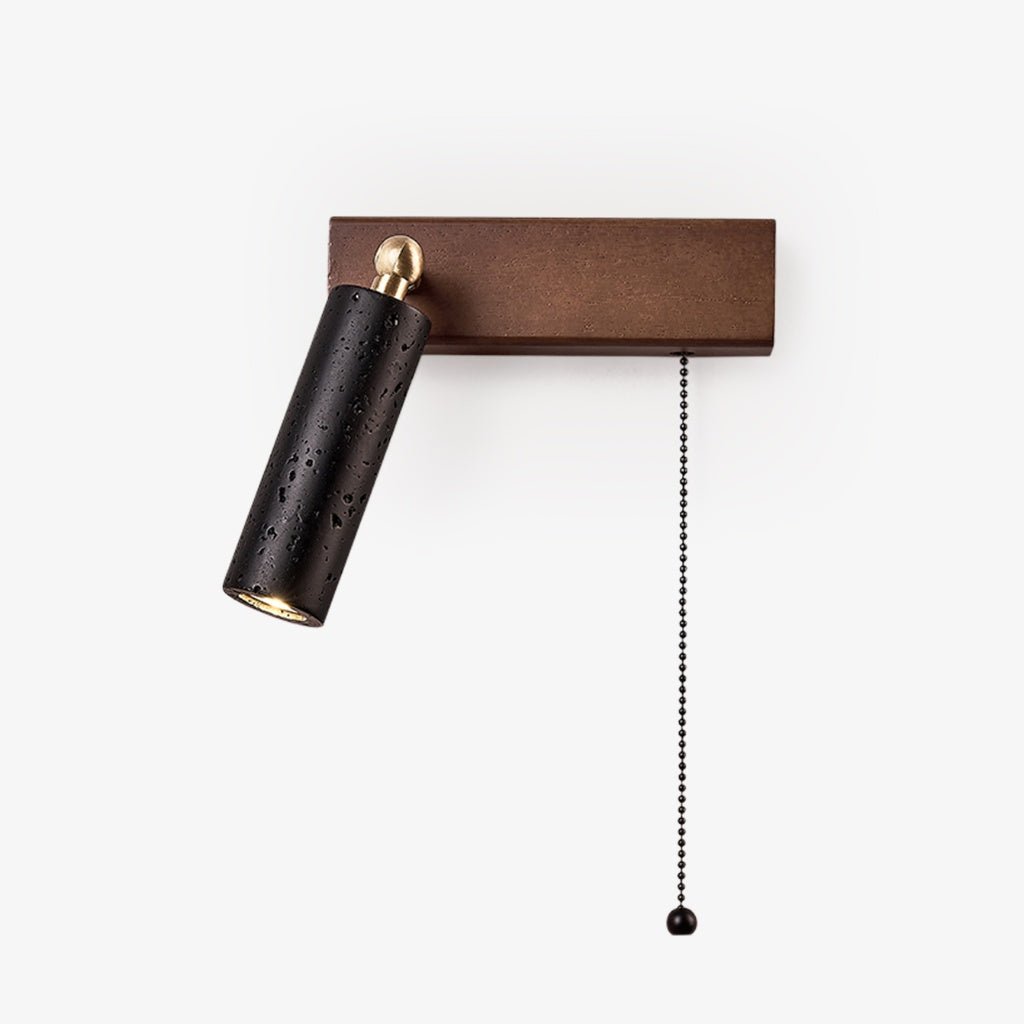 Sentinel Swivel Spot Sconce – Black Travertine & Walnut Wall Light