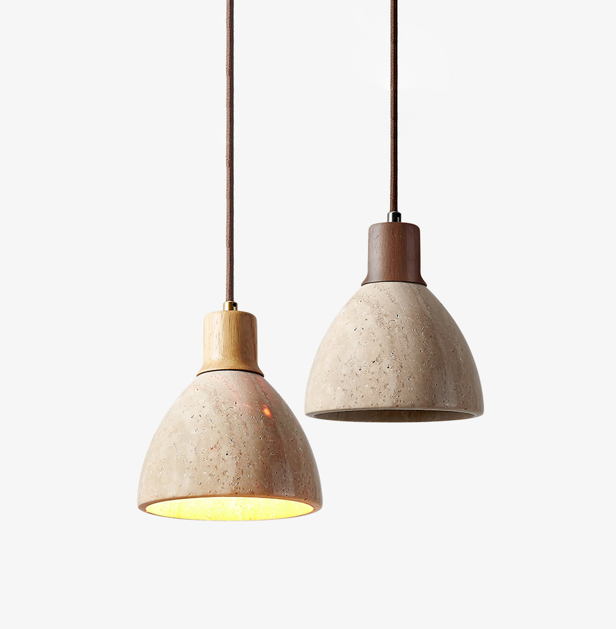 Nerio Pendant Light in Natural Travertine and Wood