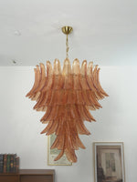 Amber Leaf Cascade Chandelier — Modern Art Glass Pendant for Dining Room