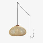 Artisan Braided Rattan Swag Pendant Light with Natural Wood Accents