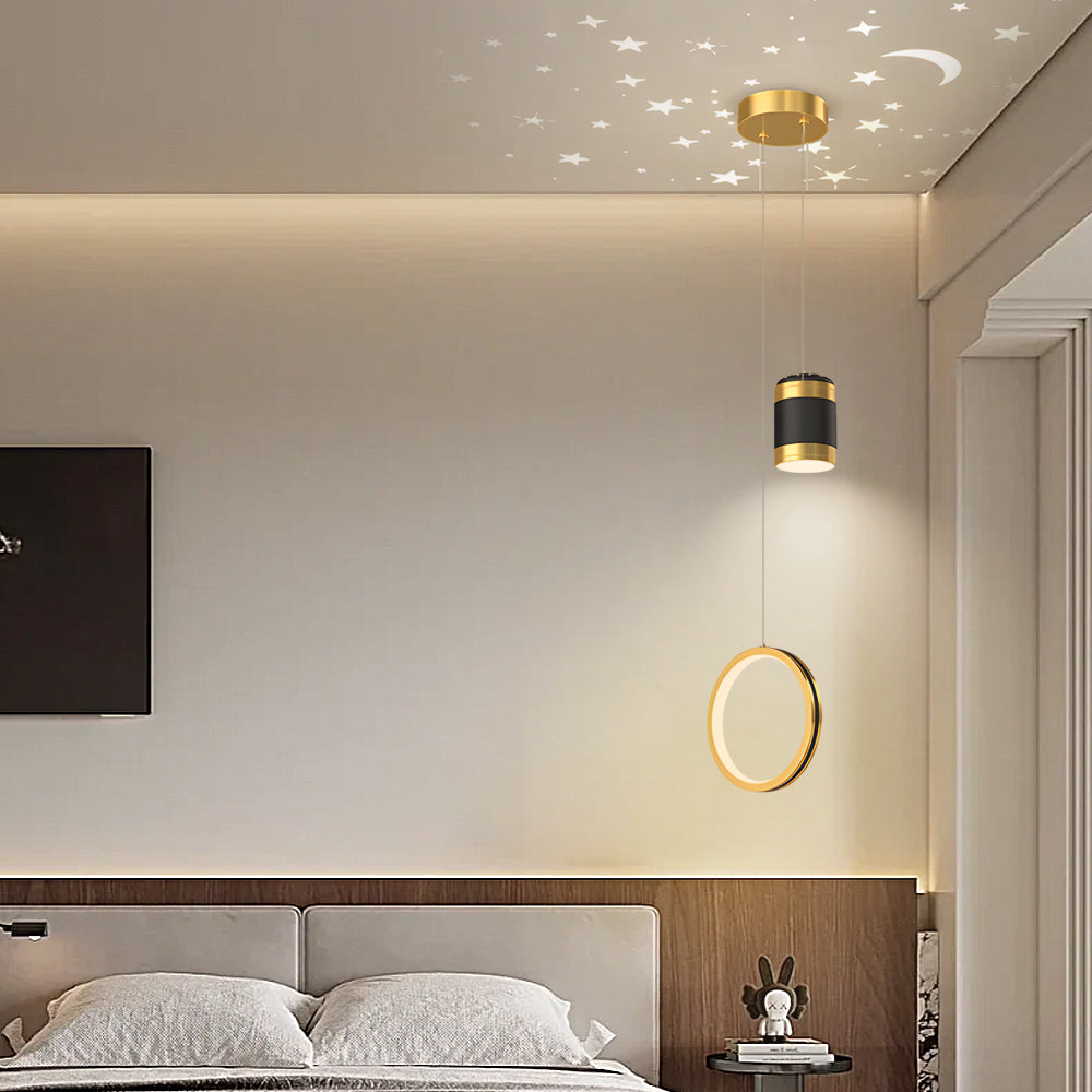 Creative Starry Projection Ring 3 Step Dimming Modern Led Pendant Lights