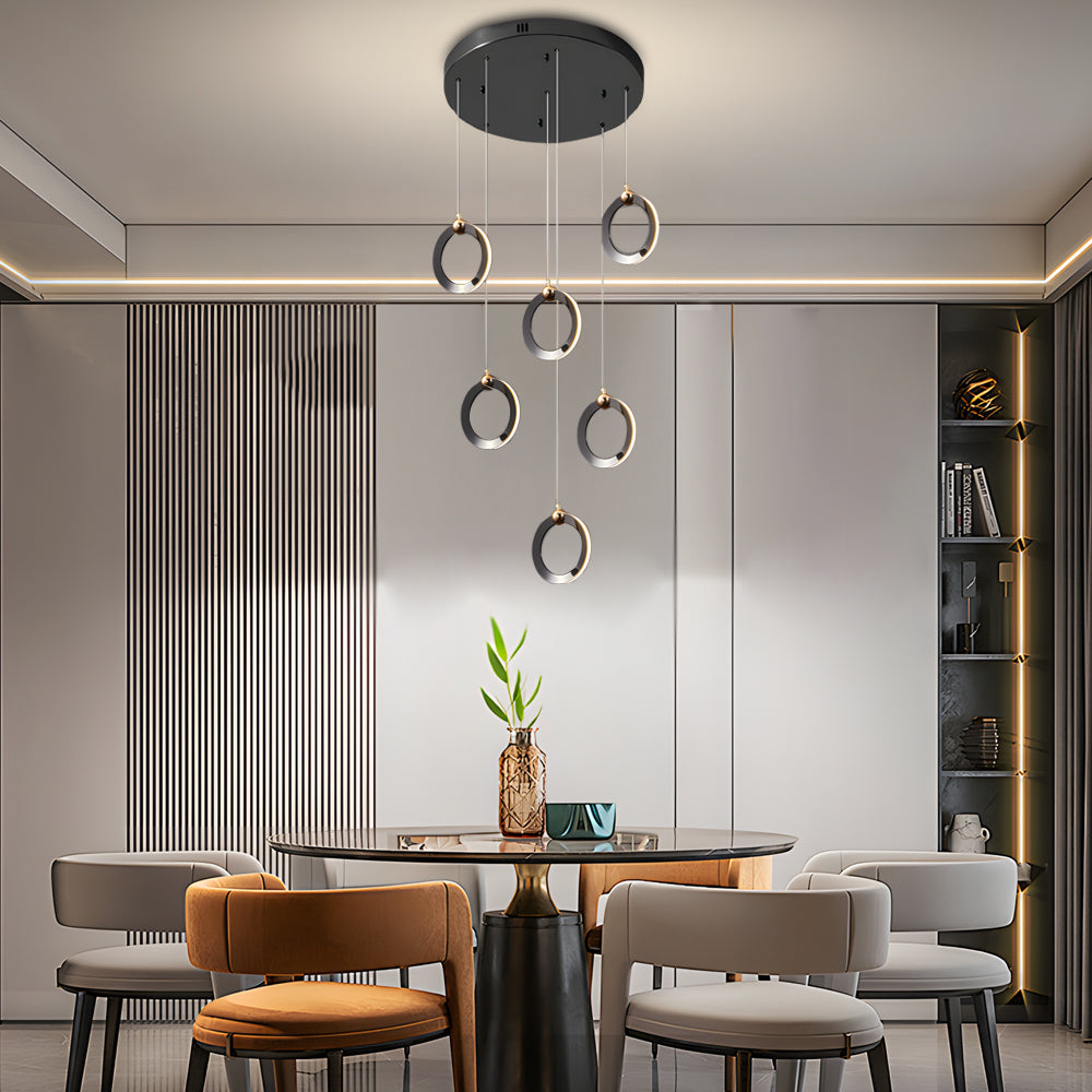 Led Ring Clusters Rotating Staircase Chandelier