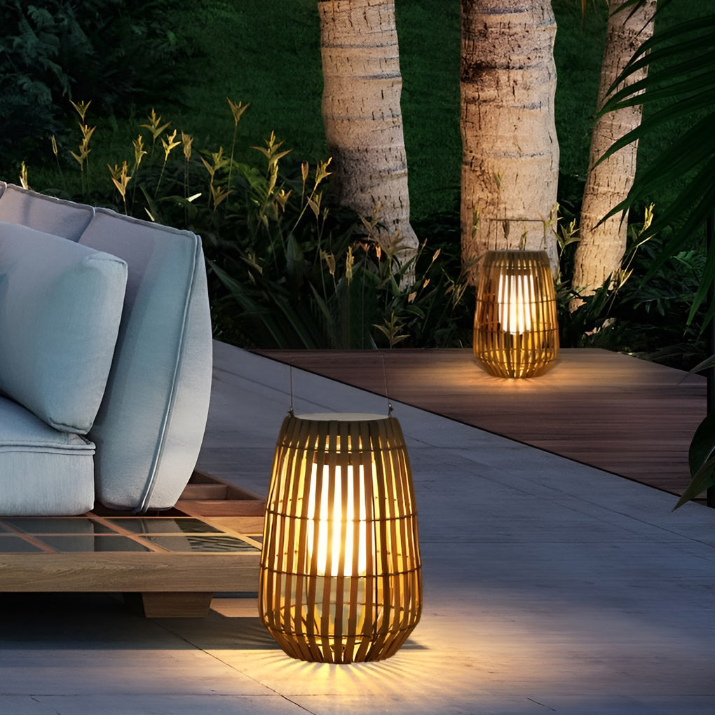 Rattan Portable Lantern Shaped Led Waterproof Solar Outdoor Lights