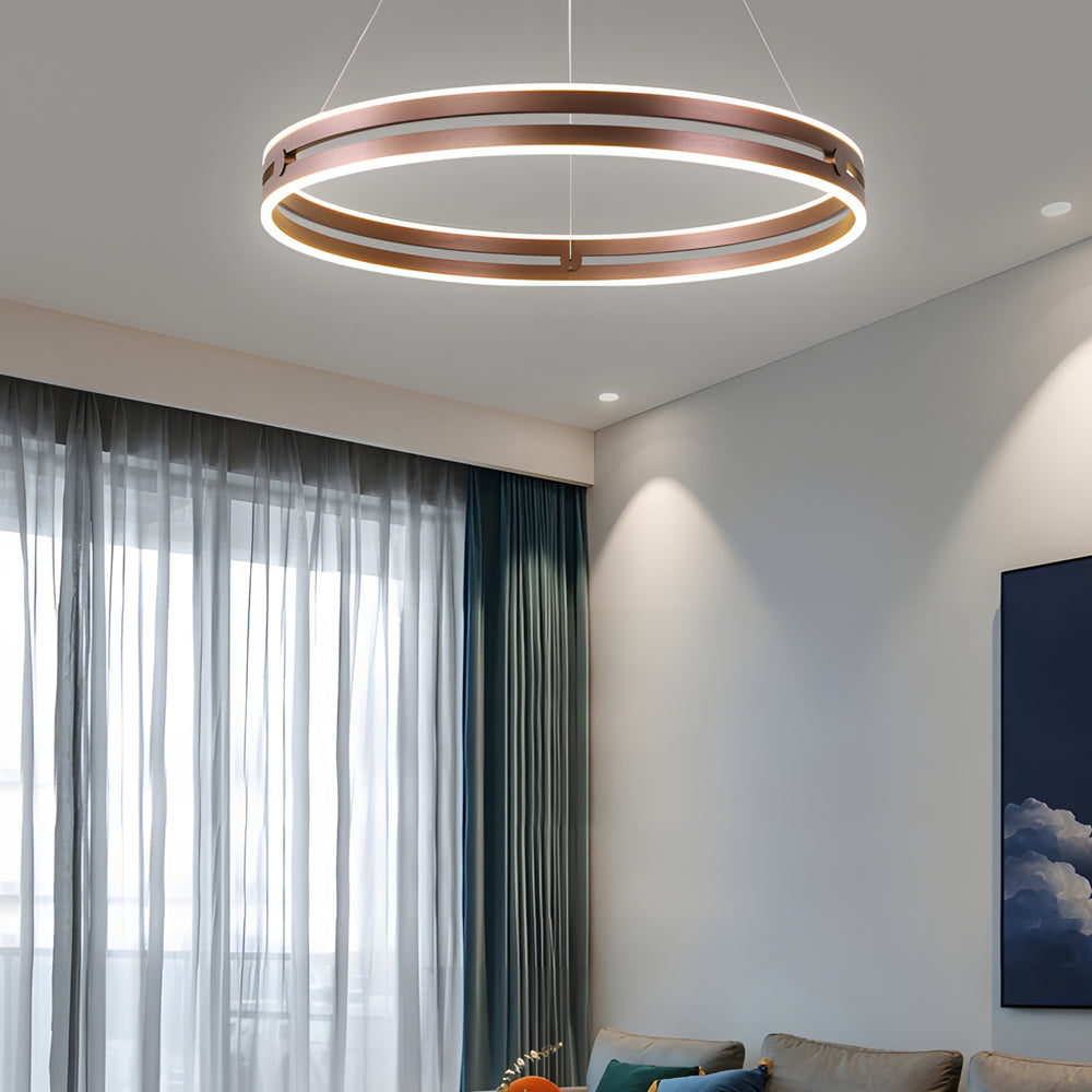 23 In Double Wheel Chandelier Modern Led Pendant Light Black Gold Brown