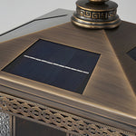 European Square Hardwired Solar Copper Outdoor Column Light With Glass Shade Bronze