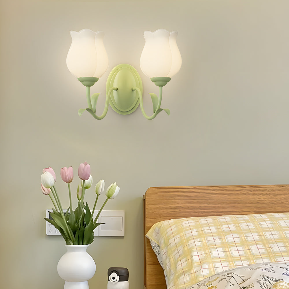 1 2 Lights Flowers Glass Three Step Dimming Green Modern Wall Lights Indoor