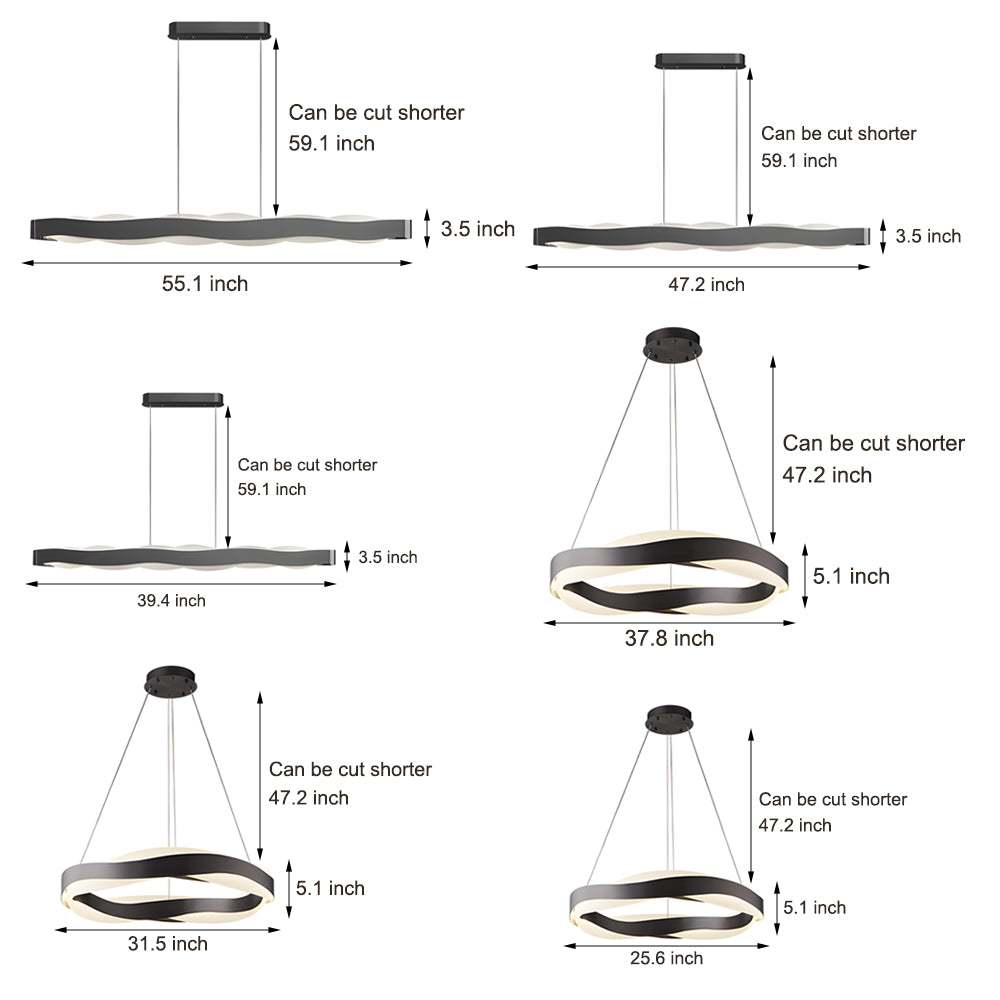 1 Light Linear Wavy Round Led Pendant Light