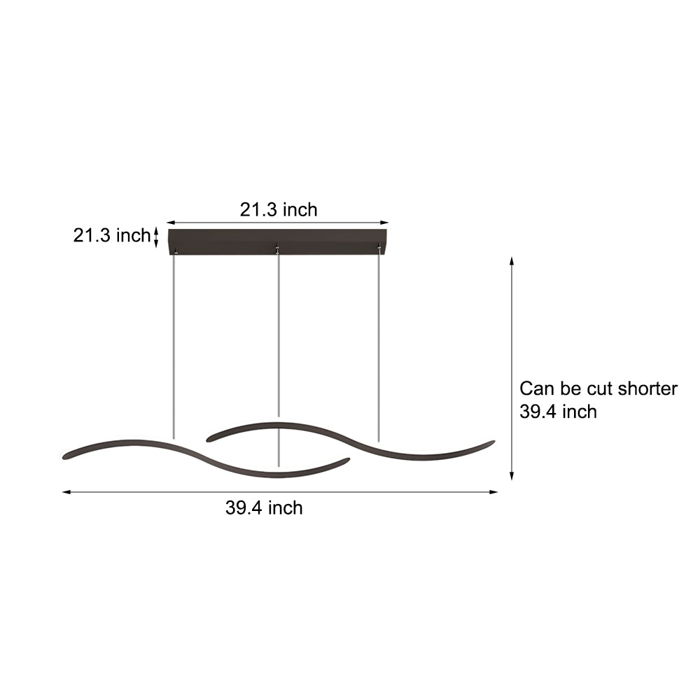 2 Wavy Line Led Dining Room Pendant Light 3 Step Dimming