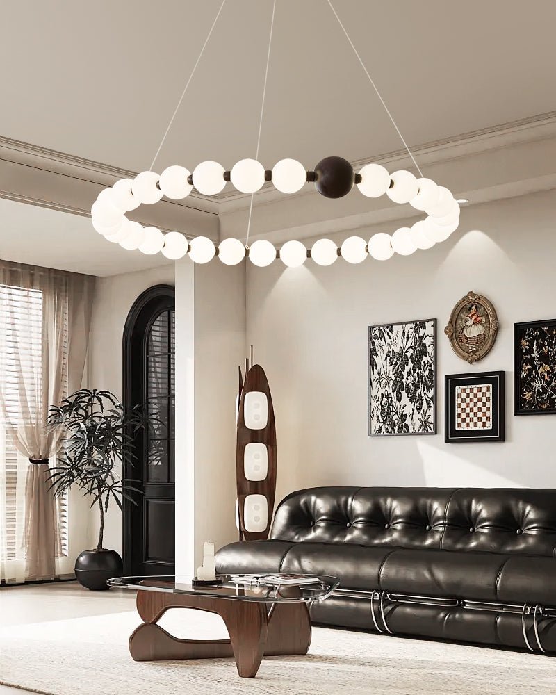 Celestial Bead Ring Chandelier – Modern LED Pendant for Dining and Living Spaces