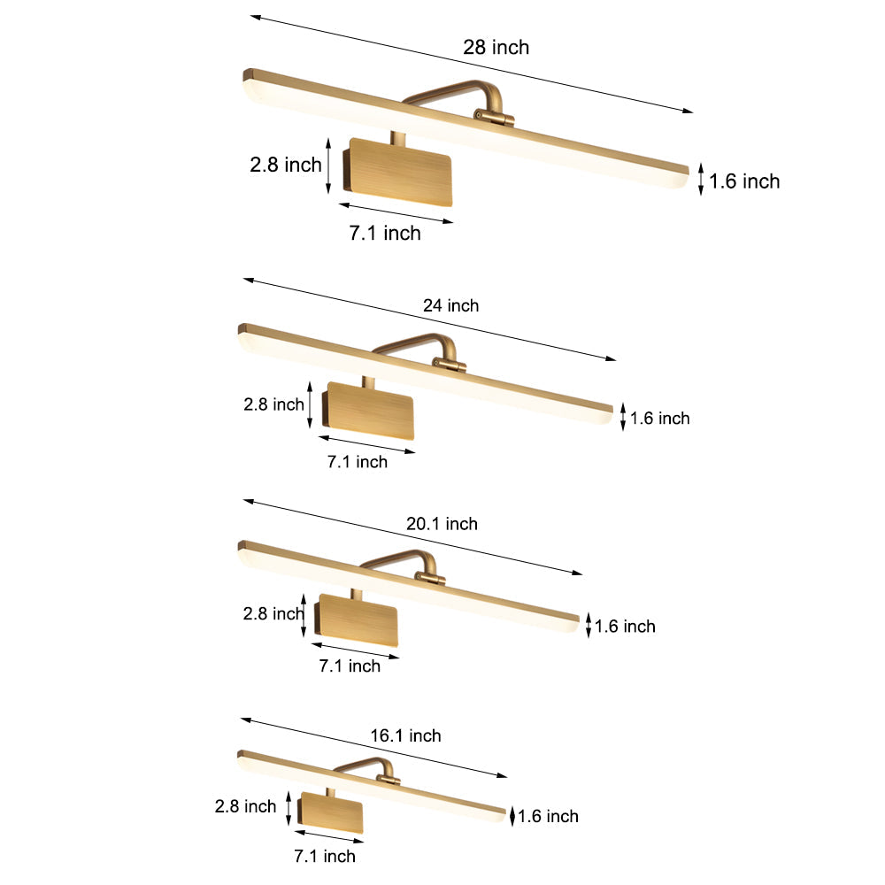 Brass Linear Bathroom Vanity Light Curved Rod Design