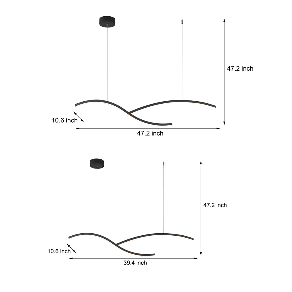 39 4 47 2 Wide Black White Wave Linear Led Pendant