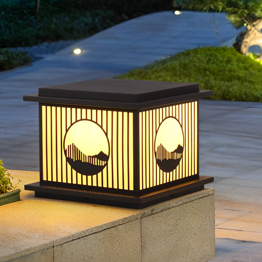 Retro Mountain Scenery Solar Pillar Lamp Ha080741
