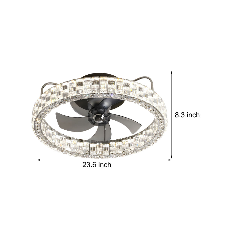 23 6 In Crystal Led Lighting Semi Enclosed Low Profile Ceiling Fan